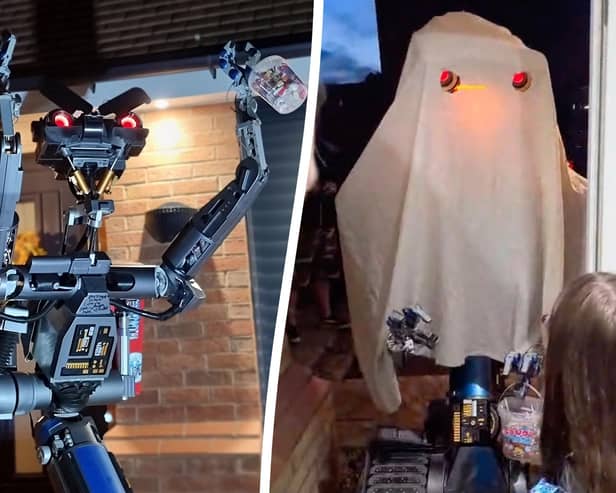 Johnny 5 dressed up as ghost to go trick or treating this week. Photo: SWNS