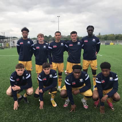 Academy prospects (BACK ROW, L-R): Nathanial Peters, Louis Nicholson, Jacob Taylor, Jordan Haywood, Ferdinand Bartley (FRONT ROW, L-R): Sam Newell, Rory Harrison, Wayde Hines, Kiarn Nyemba all featured in Basford United’s friendly defeat against Kimberley Miners Welfare on Saturday.