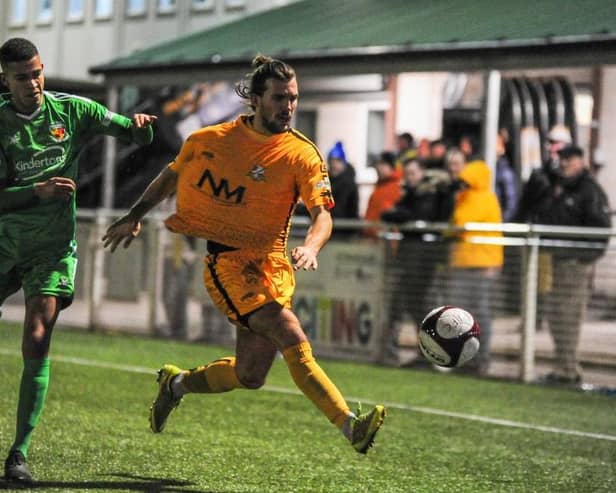 Ryan Wilson (right) in action against Nantwich on Monday night.