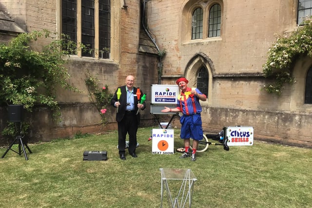 Hucknall councillor John Wilmott with circus entertainer Rapide at the Newstead Abbey event