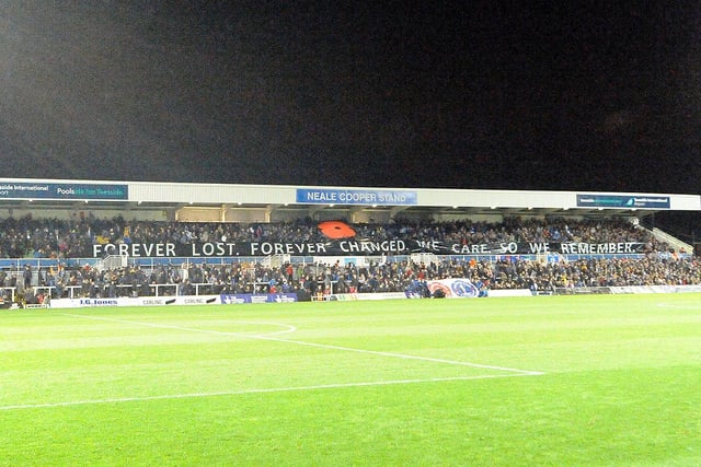 A banner at Friday night's game in the Neale Cooper Stand.