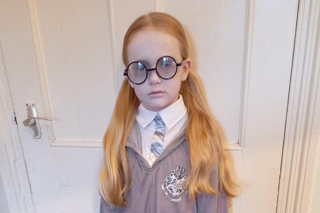 Bobbi, age 8, as Moaning Myrtle from the Harry Potter series.