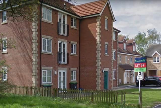 A group of kids tried to kick open the main entrance door to a block of flats on Loxley Close in the town. Photo: Google