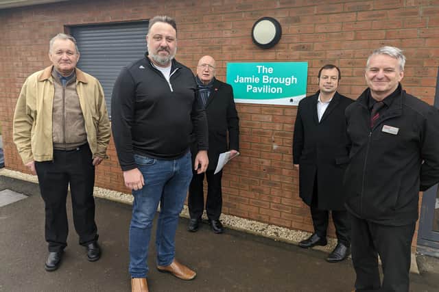 Pictured at the revamped Jamie Brough Pavillion in Hucknall are, from left: Couns Gordon Mann, Chris Huskinson, John Wilmott and Lee Waters and Everyone Active’s Lorenzo Clark. Photo: Submitted
