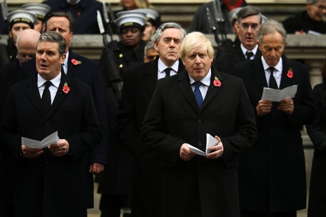 Labour leader Sir Keir Starmer (left) and Prime Minister Boris Johnson during the Remembrance Sunday service at the Cenotaph, in Whitehall, London. Picture date: Sunday November 14, 2021.