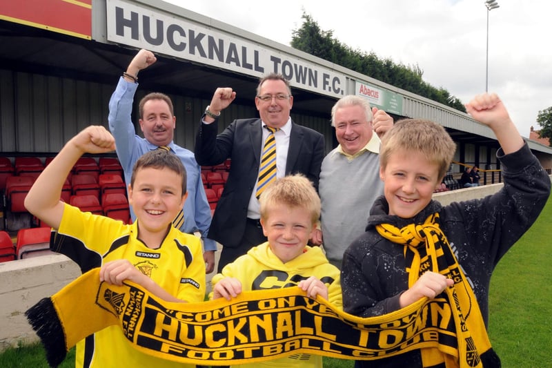 2010: Officials and fans at Hucknall Town FC celebrate getting the go-ahead for a new ground.