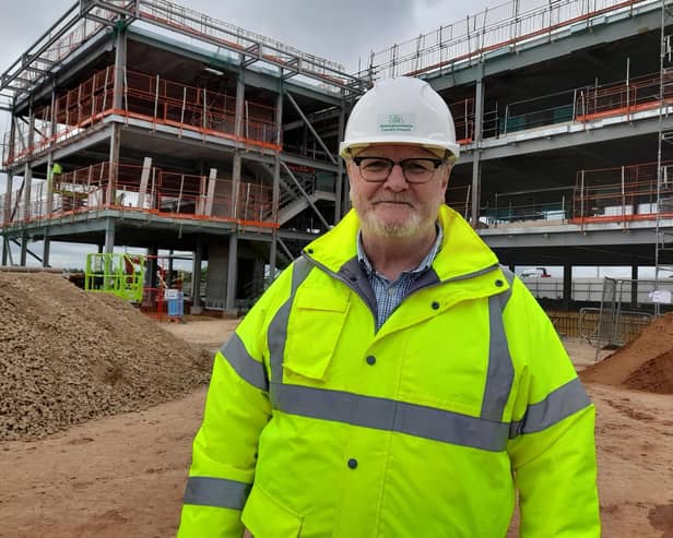 Coun Keith Girling on site in Hucknall where the council's new headquarters is taking shape. Photo: Submitted