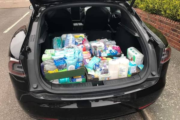 Hillside pupils donated a bootful of sanitary products to Paul England's aid dash to Poland to help Ukrainian refugees
