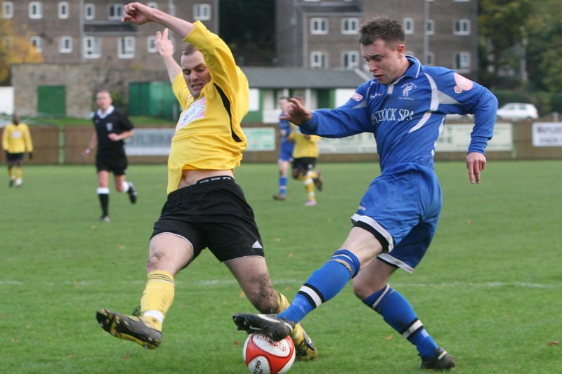 2009: Matlock Town striker Ross Hannah's shot is blocked during his side's 2-1 defeat to Hucknall Town.