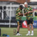 Notts Outlaws Coach Peter Moores (r) has signed a new deal with the club. (Photo by Tony Marshall/Getty Images)