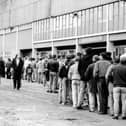 Stags fans queue for tickets for the home FA Cup clash with Sheffield Wednesday in December 1990