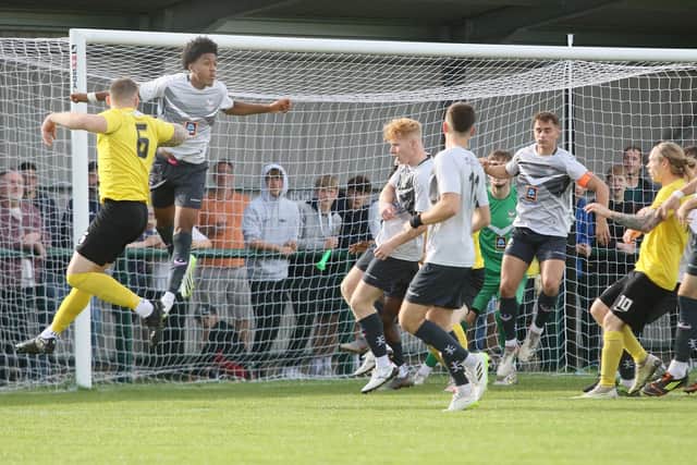 Hucknall Town in recent action against Loughborough Students - now all set for derby day.