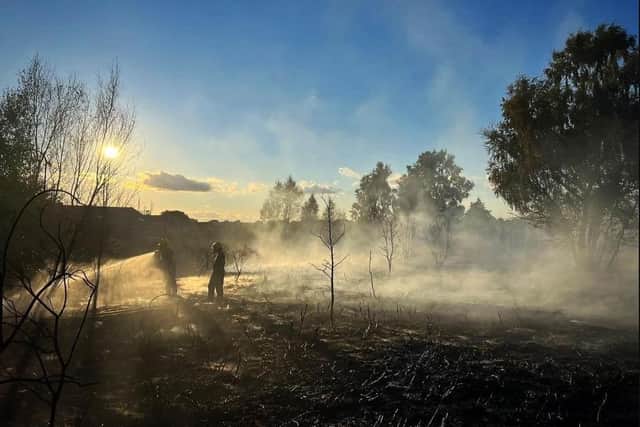 Firefighters tackling the blaze at Oak Tree Nature Reserve were attacked with golf balls. Photo: Nottinghamshire Fire & Rescue Service Facebook