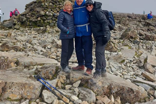 Sylvia and Darryl Claypole and friend and fellow climber Ian Spencer (right) at the summit of Ben Nevis