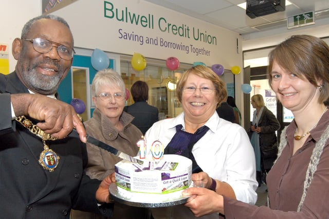 2007: Des Walker, Lord Mayor of Nottingham, cuts Bulwell Credit Union's 10th anniversary cake.