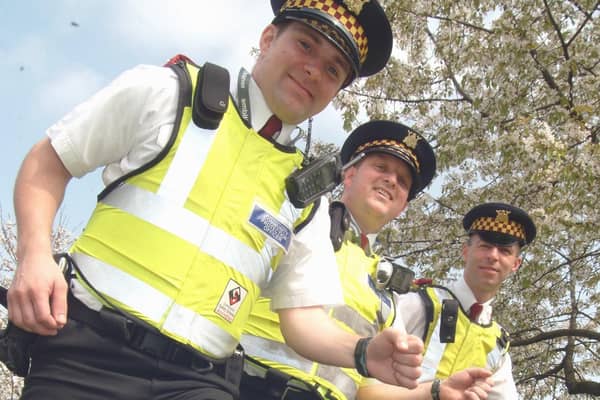 2007: Bulwell Community Protection Officers James Clancy, Martin Chilton and Dean Goole prepare to run in the Nottingham City Jog for BHF.
