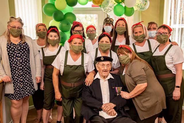 Staff at Highfields all dressed as 1940s land girls for Jack's big day. Photo: Tim Lawrence Cook