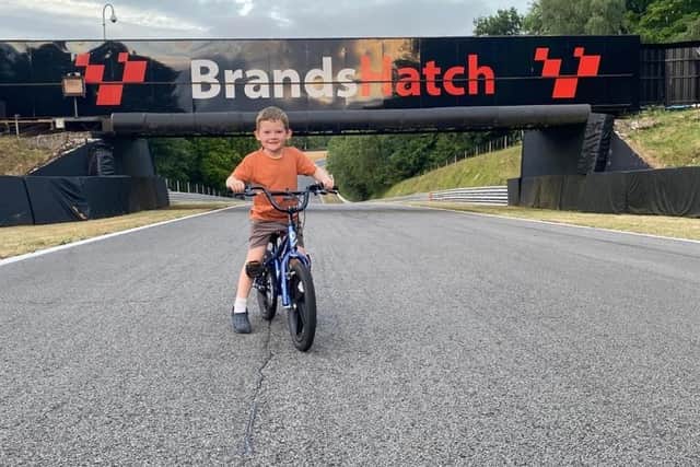 Five-year-old Jenson Evans is going to cycle round a racetrack to raise money for Help For Heroes