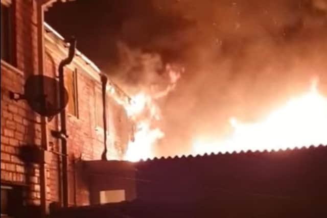 This picture from footage of the fire captured by one of Sarah Tomlinson's neighbours shows the terrifying extent of the blaze