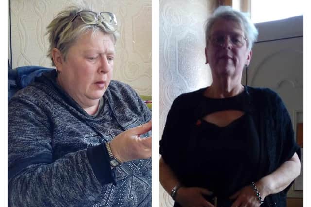 Carol Carvell in August 2022 (left) and today after losing more than seven stone. Photo: Submitted
