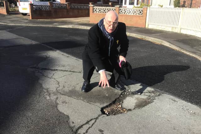 Coun John Wilmott was left stunned when resurfacing work on Coronation Road in Hucknall did not include fixing a huge pothole