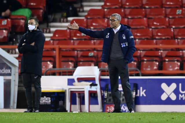 Chris Hughton gives his team instructions. (Photo by Laurence Griffiths/Getty Images)