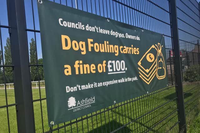 Ashfield District Council has put up signs urging dog owners to clean up after their pets.