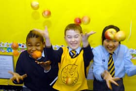 2008: Malachi Minto, Matthew Queally and Hannah Nguyen celebrate the Gold award for healthy eating at Our Lady of Perpetual Succour School, Bulwell.