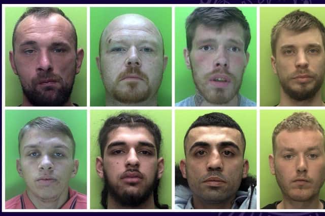 The faces of robbers who have all been jailed in Nottinghamshire this year. Photo: Nottinghamshire Police