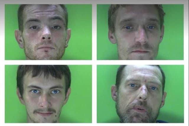 Appearing before the courts were (clockwise from top left): Liam Worton, Luke Monte, James Pegram and Justin Lamb. Photos: Ashfield Police