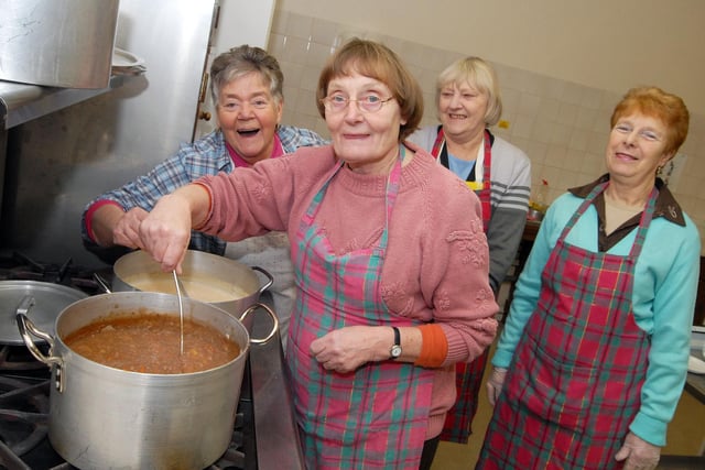 2011: Kitchen volunteers Ida Thorley, Pam Farrell, Gladys Hibbard and Eileen Smith get the lunch ready at St. John's Day Centre Luncheon Club in Hucknall.