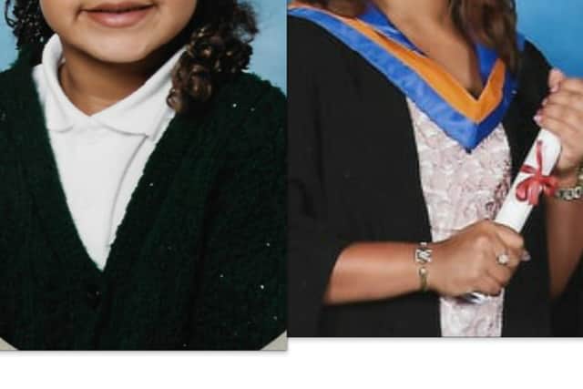 Emily during her Bulwell school days and after graduating from university