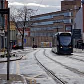A tram on the streets of Nottingham.