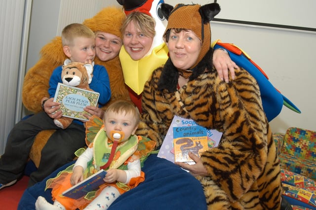 2007: Connor Hind and Nikyla Bartram with staff members Sarah Wilkinson, Angela Fletcher and Judy Robinson at Bulwell SureStart's book start day.
