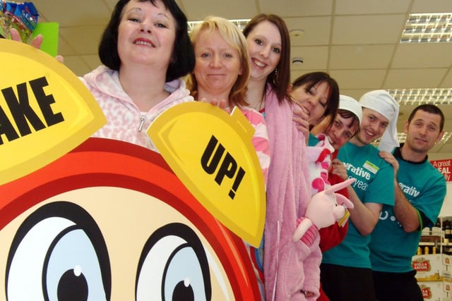 2007: Staff at Hucknall's Co-op Food Store went to work in their pyjamas to launch a fundraising campaign for the hard of hearing.