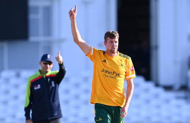 Superb death bowling by Jake Ball helped Notts Outlaws secure a tie at Lancashire. (Photo by Laurence Griffiths/Getty Images)