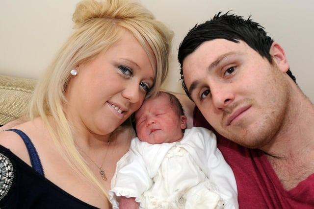 Sarma Arins, maternity assistant at KMH and Stuart Godfrey, theatre staff at Kings Mill Hospital were the first members of staff at the hospital to have a baby at the new ward. Baby Betsy Ann Godfrey was born at 2.45am on New Year's Day weighing 6lb 11oz. They met each other at the hospital.