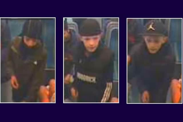 Police would like to speak to these three people in connection with an assault on a tram