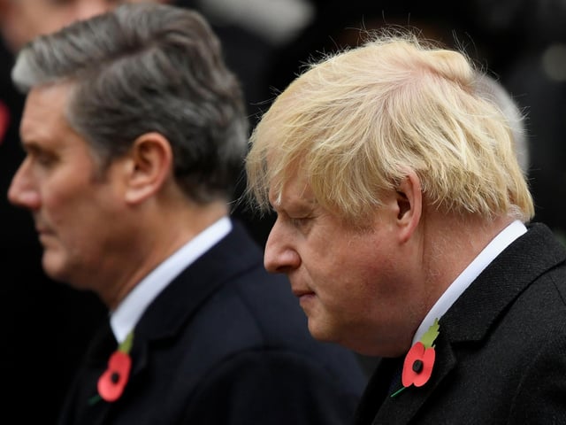 Labour Party leader Sir Keir Starmer (left) and Prime Minister Boris Johnson, during the Remembrance Sunday service at the Cenotaph, in Whitehall, London.