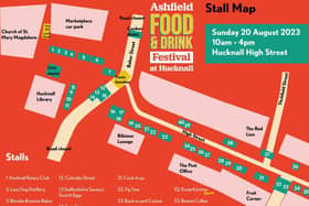 The stall map for Sunday's Food and Drink Festival in Hucknall.