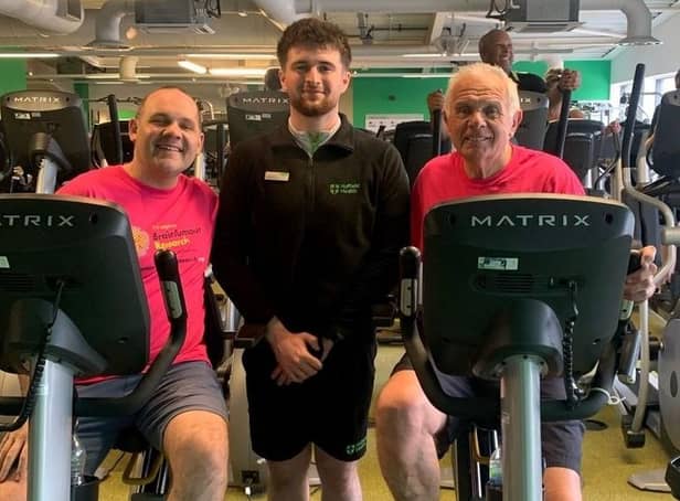 Darryl Claypole and his son Tom, pictured with coach George Healey, begin their epic cycle challenge this week