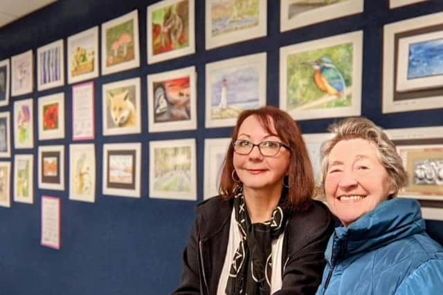 Wendy Radford (left) with student Blanche Moules at the exhibition