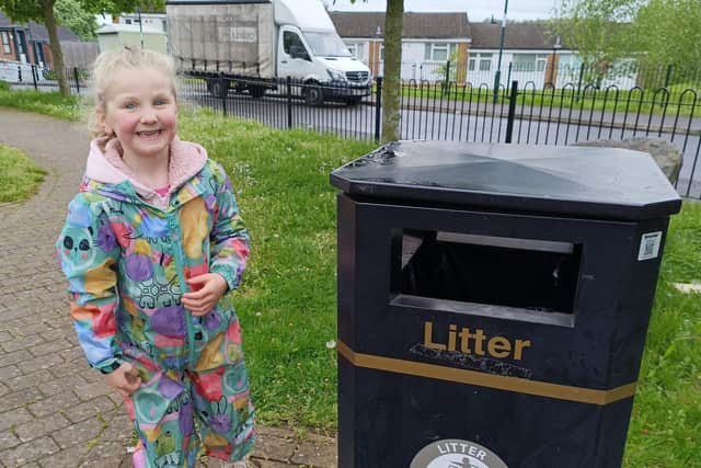 Five-year-old Isabelle Gee tidies up the playpark in Bulwell every time she goes to visit