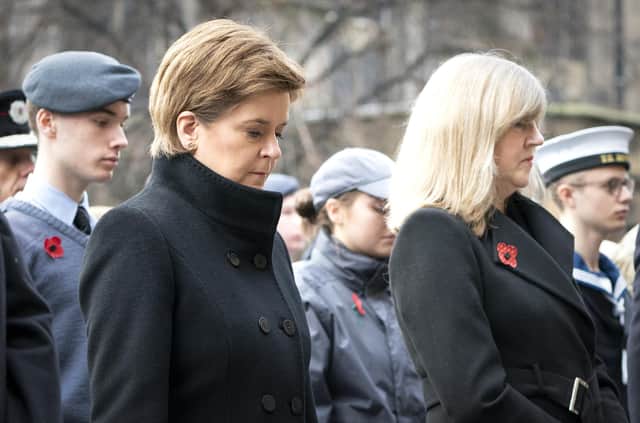 Nicola Sturgeon during the Remembrance Sunday service at the Stone of Remembrance outside Edinburgh City Chambers in Edinburgh