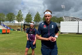 Stuart Broad prepares to bowl during England's training camp.