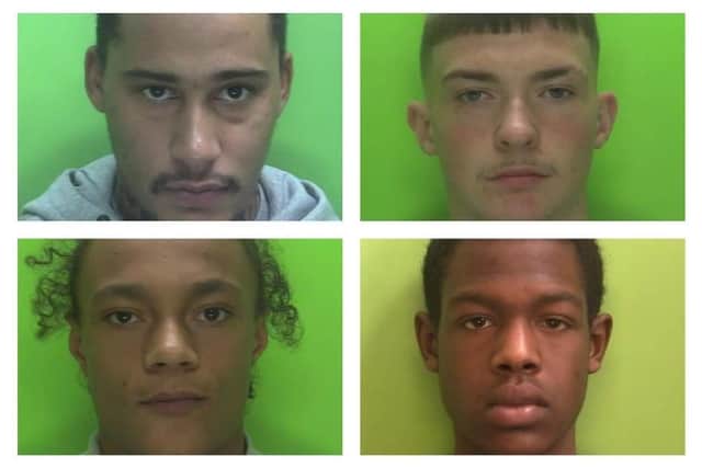Four men, clockwise from top left, Delanie Crampton, Cavan Barratt, Meshach Jackson and Fabian Wilson, have been jailed for a total of 45 years for their part in a shooting in Bulwell in June 2020