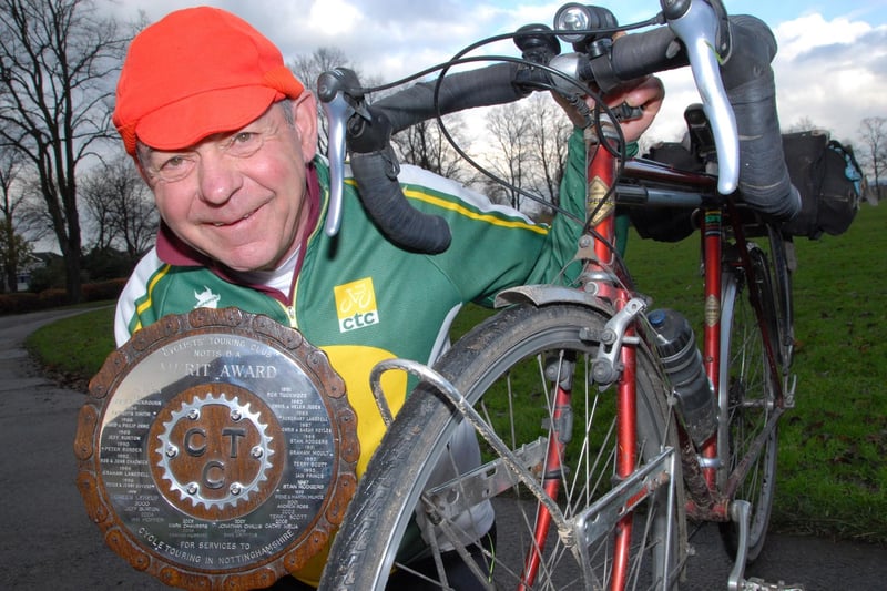 2010: Hucknall cyclist Reg Tuckwood was recognised for his work with Notts Cyclists Touring Club.