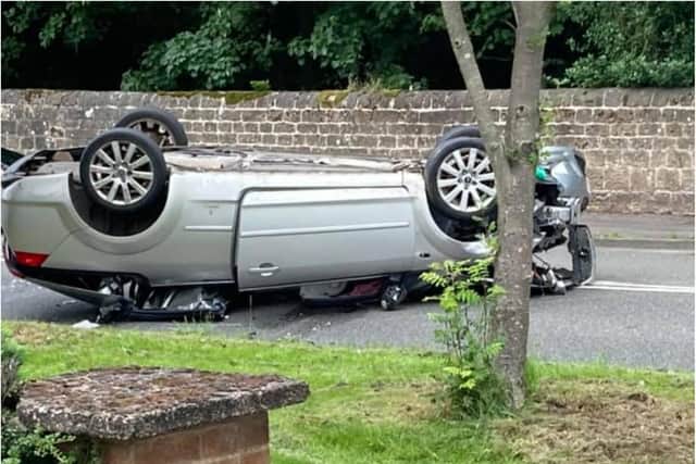 Car flips onto its roof after hitting two other vehicles in dramatic ...
