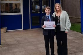National Academy student Liam, who chose the winning name Byron Park, with year eight tutor Mrs Guest. Photo: Submitted