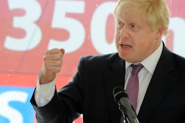 Boris Johnson, while visiting an Alfreton textiles factory on the Vote Leave campaign trail